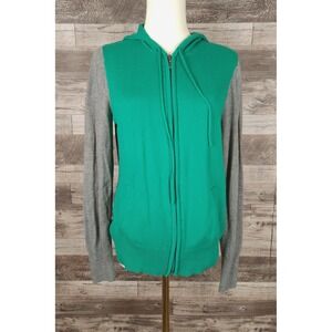 JCP J.C. Penney Cashmere Blend Full Zip Hoodie Colorblock Green Gray Navy Large